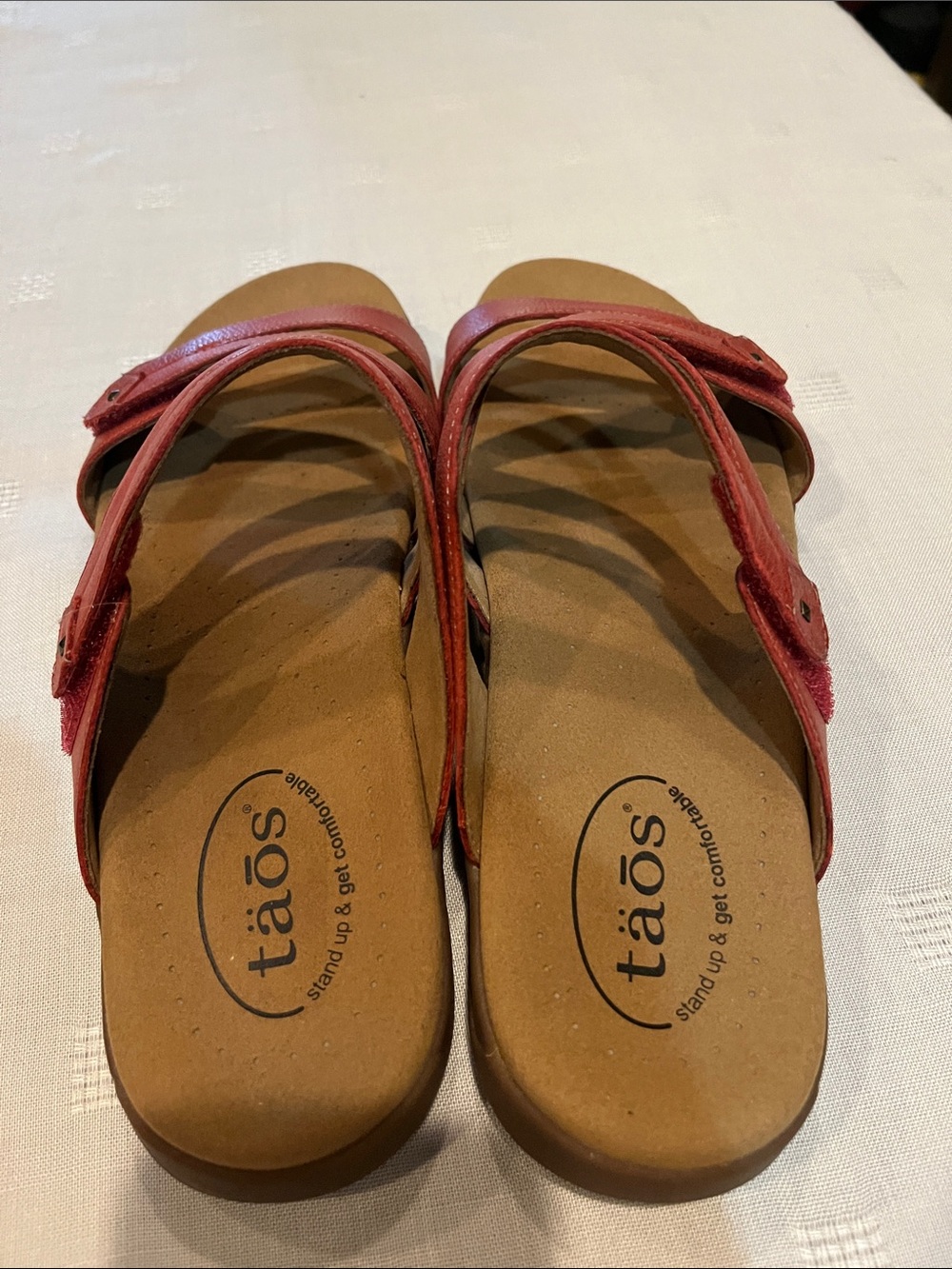 Taos Footwear Double U Red Leather Slide Sandals size 10 women’s - Picture 5 of 8